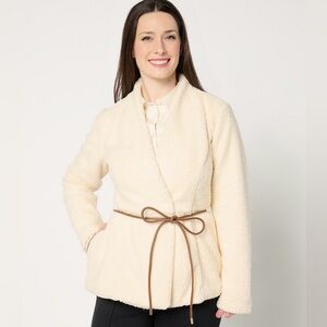 BEAUTIFUL by Lawrence Zarian Sherpa Jacket with Faux Leather Belt Size L A667209